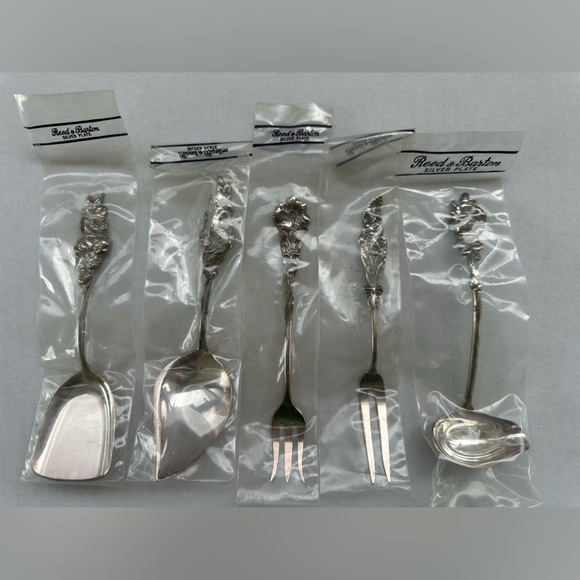 Vintage Reed & Barton 5-Piece Silverplate Serving Set Floral Harlequin Pattern - Picture 14 of 17